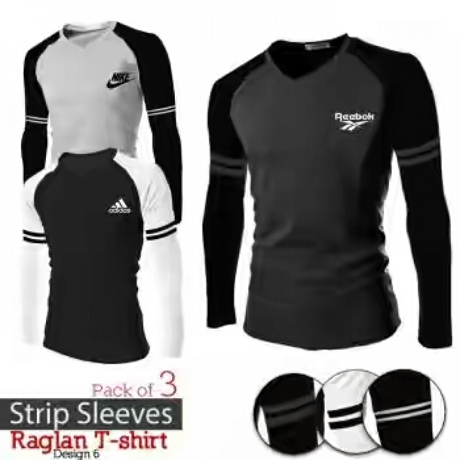 Pack of 3 Strip Sleeves Raglan T-SHIRTS Design 6