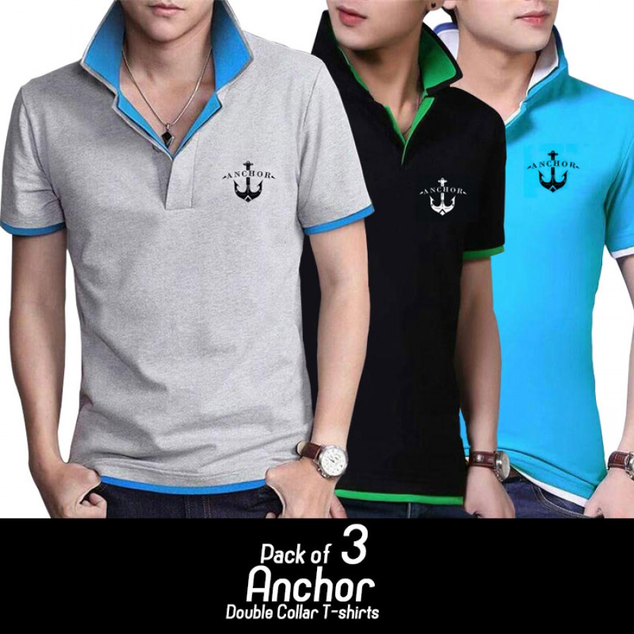 Pack of 3 Achor Double Collar Tshirt