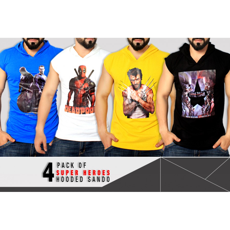 Pack Of 4 Super Heroes Hooded Stylish Sando