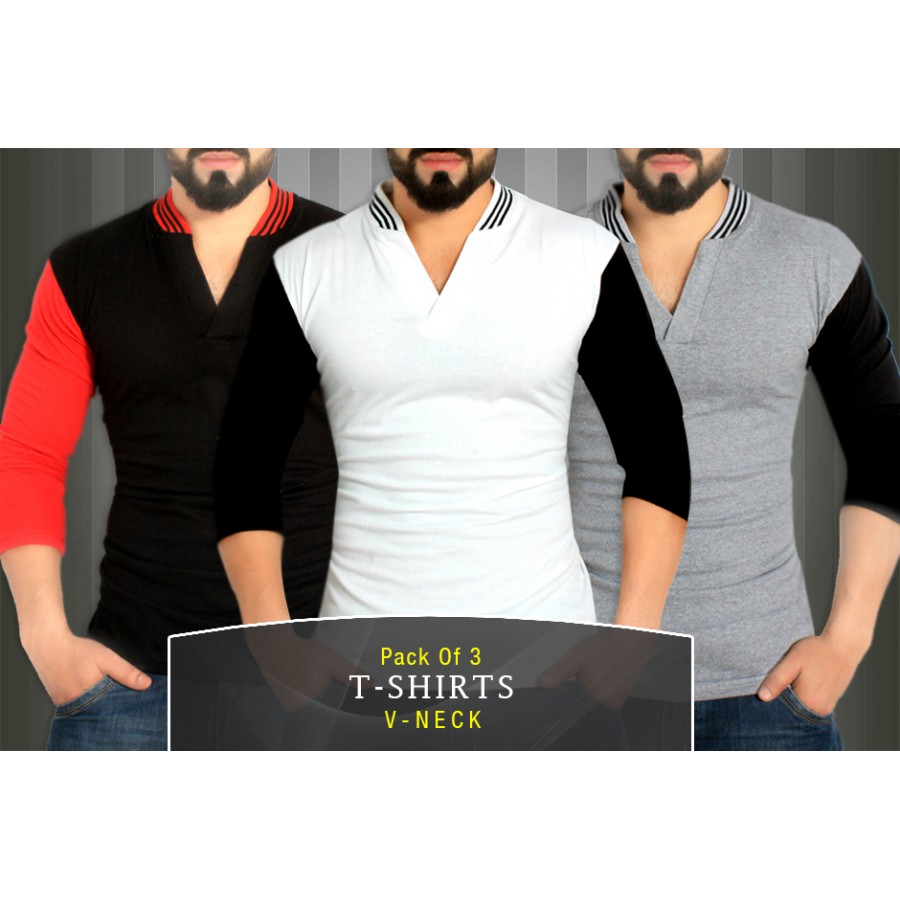 Pack Of 3 V-Neck Cool Summer Stylish T-Shirts 