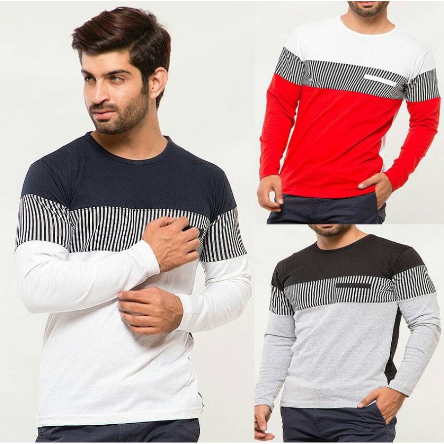 Pack of 3 Chest Strip Round Neck T-Shirts