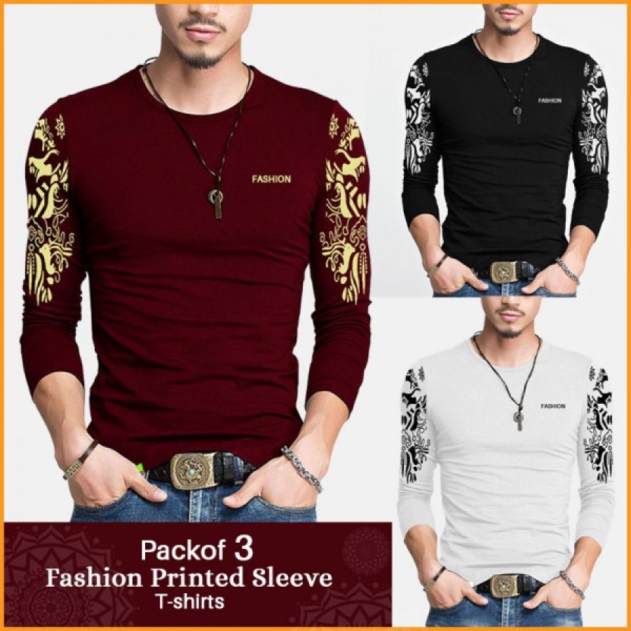 Pack of 3 Fashion Printed Sleeve T-shirts