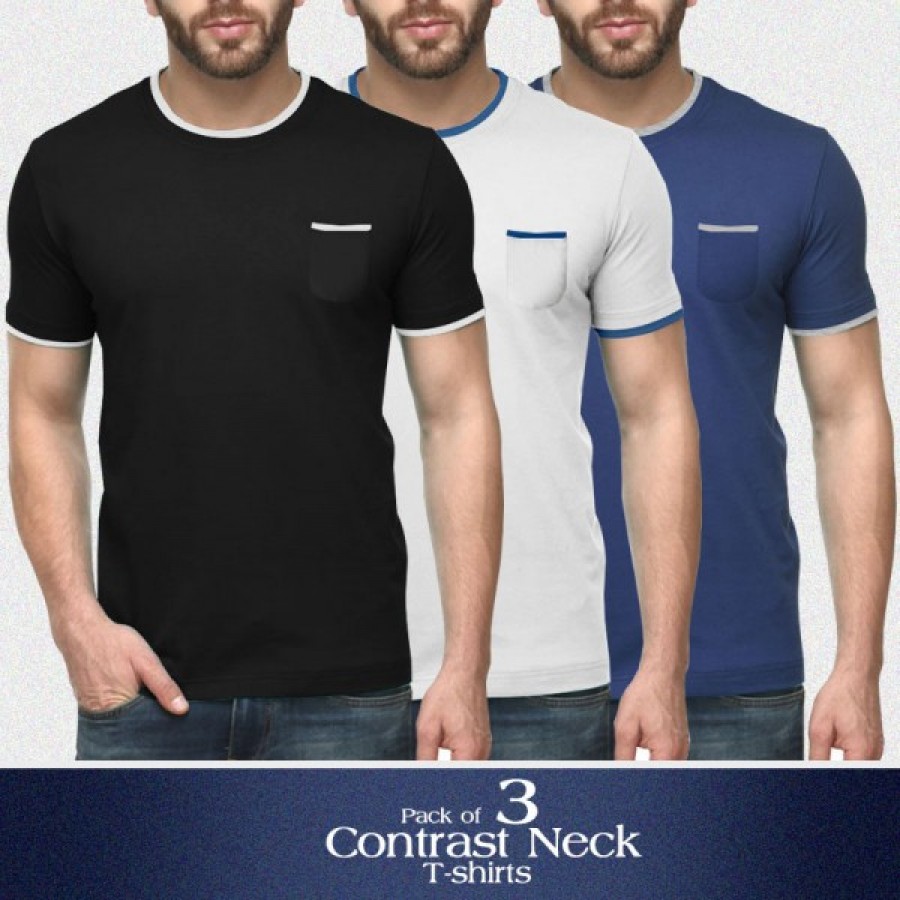 Pack of 3 Contrast Neck T-Shirts