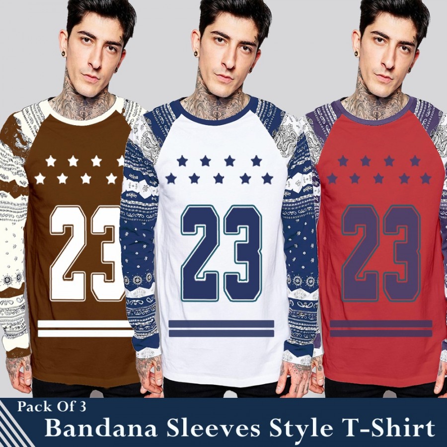 Pack of 3 Bandana Sleeves Style T-Shirt