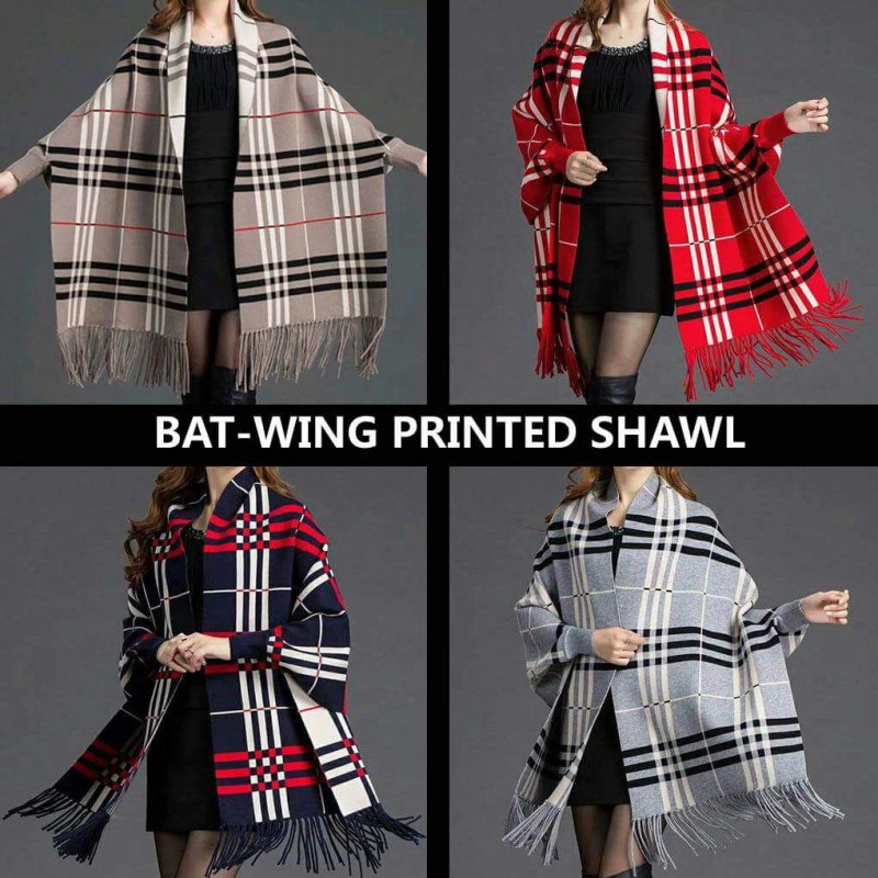 Bat-Wang Printed Checkered Shawl