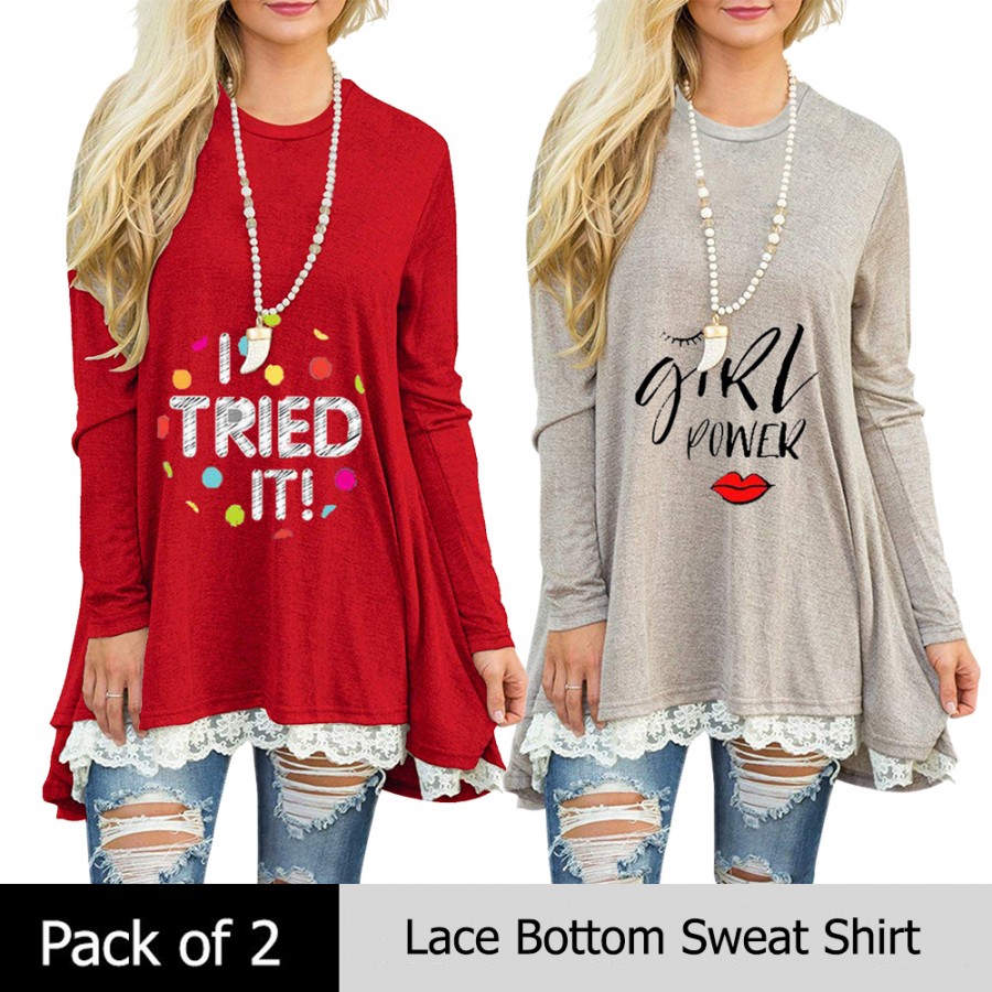 Pack of 2 Lace Bottom Sweat Shirts