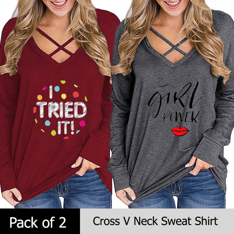 Pack of 2 Cross V Neck Sweat Shirt