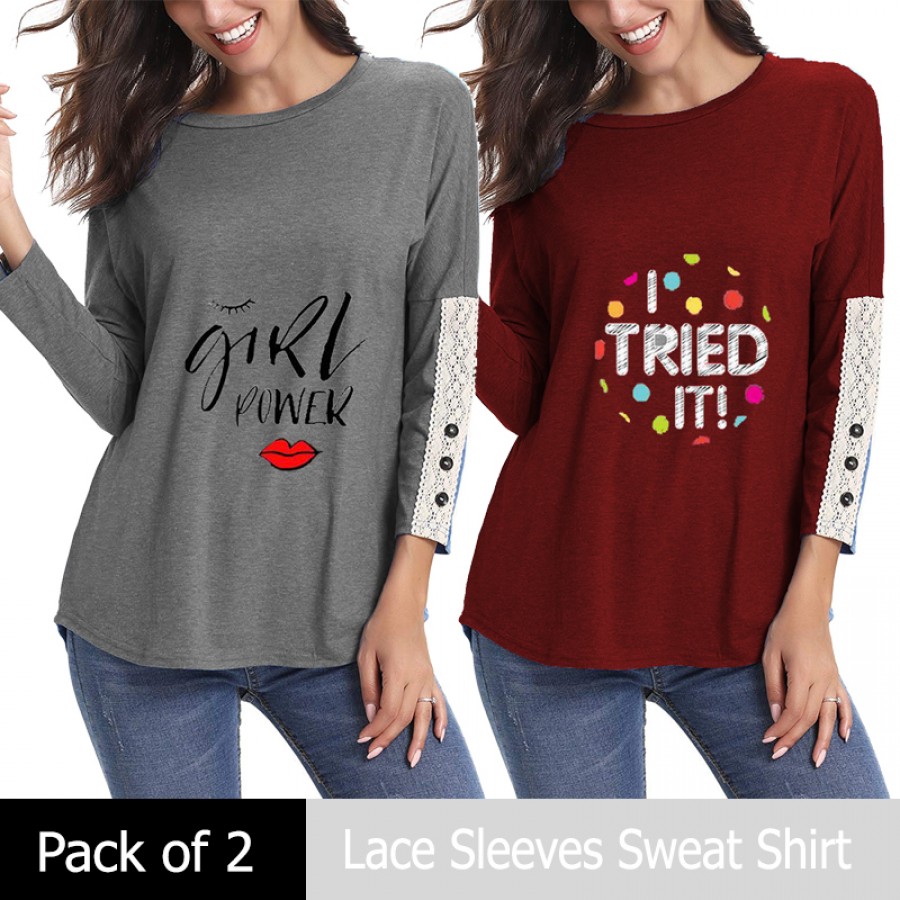 Pack of 2 Lace Sleeves Sweat Shirt