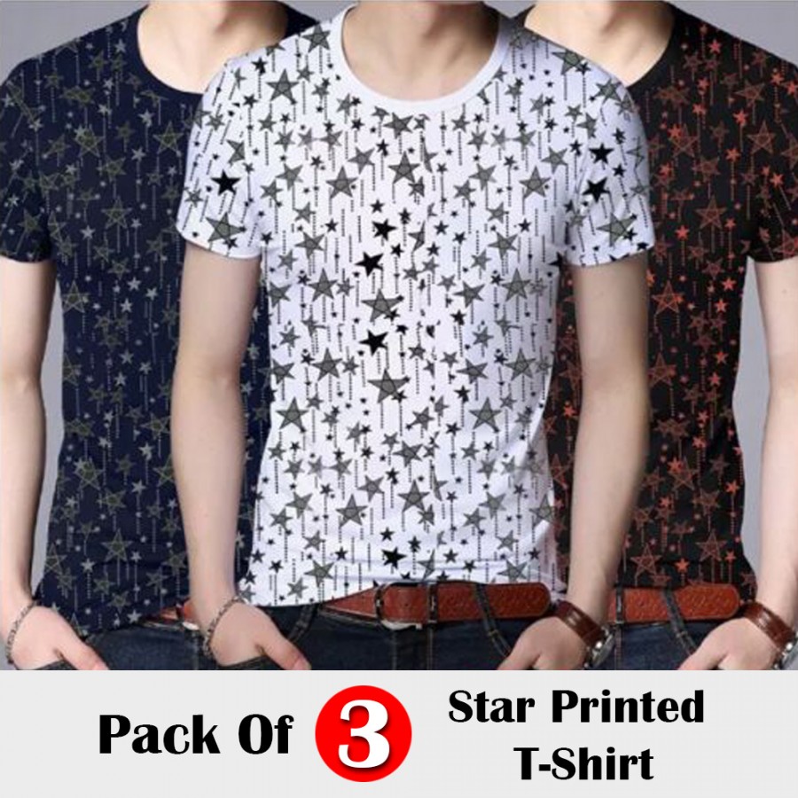 Pack Of 3 Star Printed Stylish Design T-Shirts