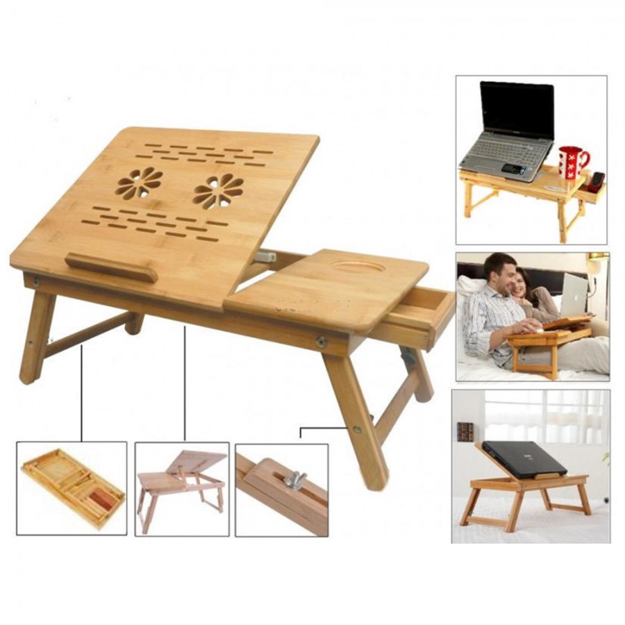 Wooden Laptop Table with Cooling Fan (Free Mobile Protection Tool)