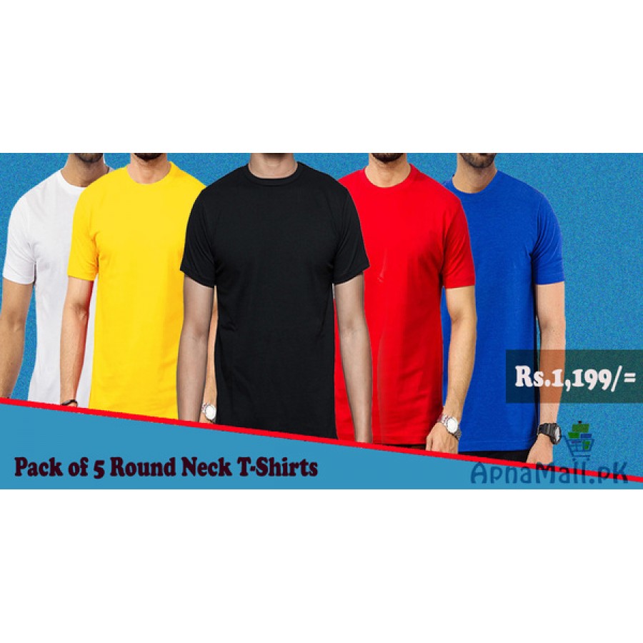 Pack of 5 Round Neck Plain T-Shirts