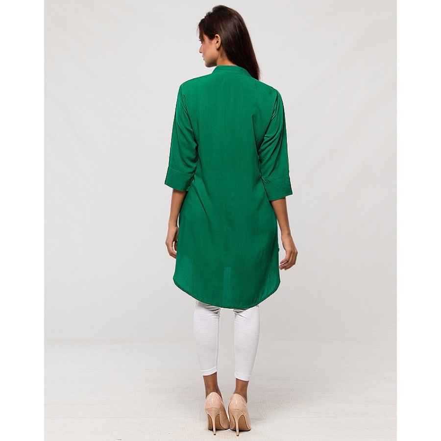 Independence Day Front Open Button Green Shirt