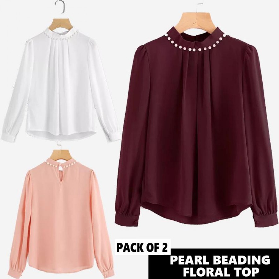PACK OF 2 PEARL BEADING FLORAL TOP
