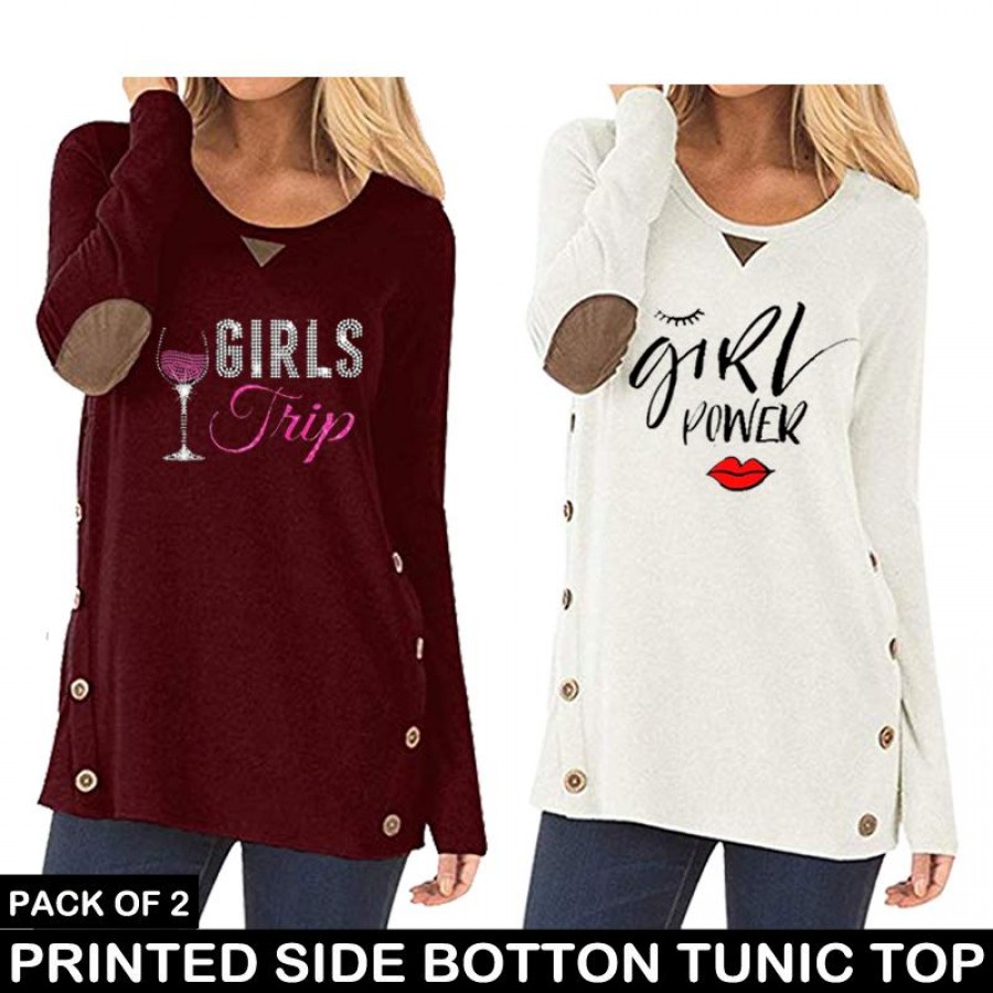 PACK OF 2 PRINTED SIDE BUTTON TUNIC TOP