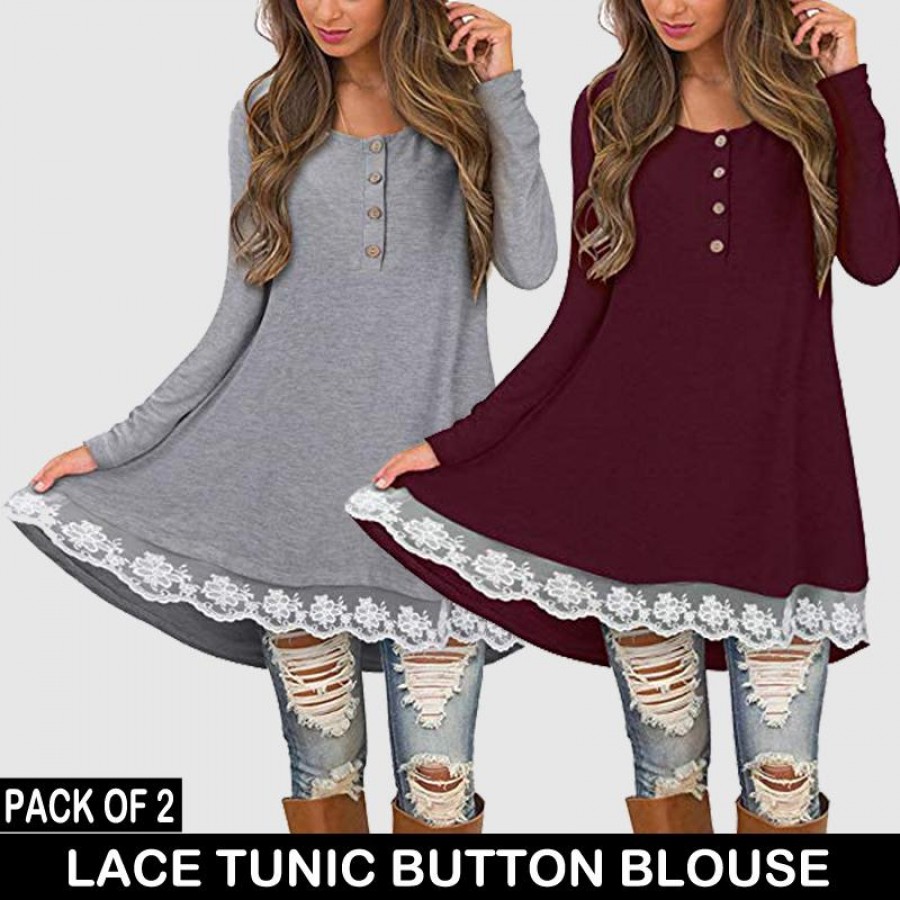 PACK OF 2 LACE TUNIC BUTTON BLOUSE