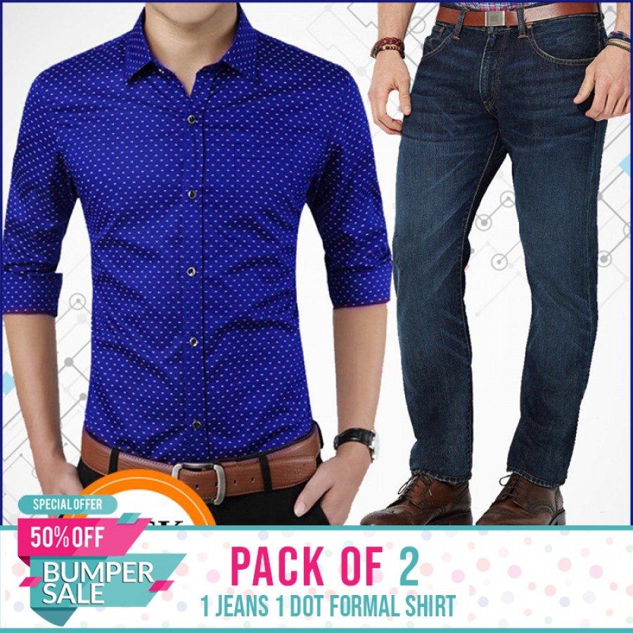 pack OF 2 ( 1 Jeans 1 Dot formal shirt  ) - Bumper Discount Sale