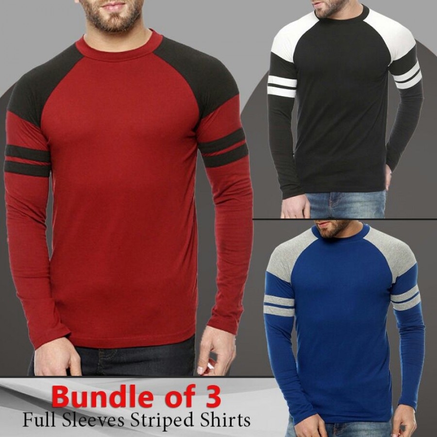 Bundle Of 3 Full Sleeves Striped T-Shirt