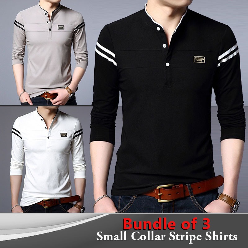 Men's Clothing : Bundle Of 3 ( Small Collar Stripe Shirts )