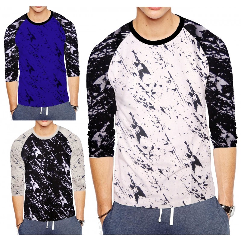 Men's Clothing : Bundle Of 3 Round neck Raglan Full Print T-Shirts