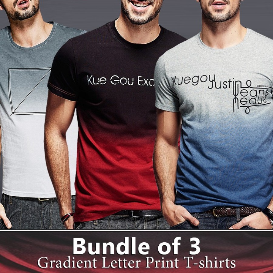 Bundle Of 3 ( Gradient Letter Print T-Shirts)