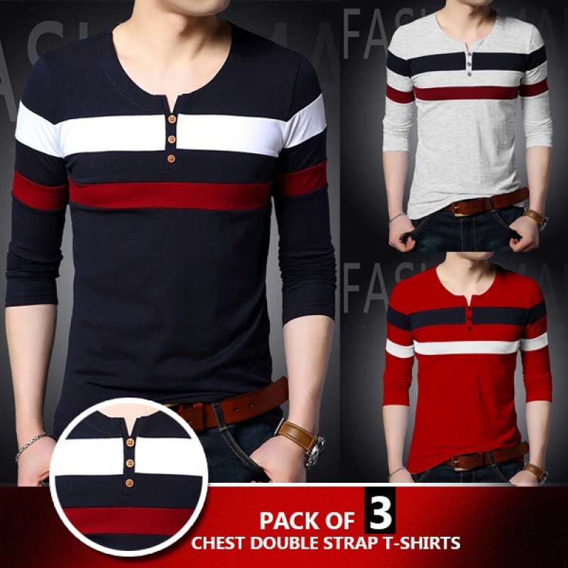 Men's Clothing : PACK OF 3 Chest double strap t-shirt