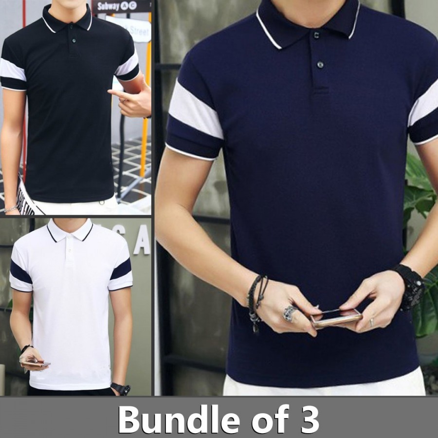 Bundle of 3 Stripe Sleeves Polo T-Shirts
