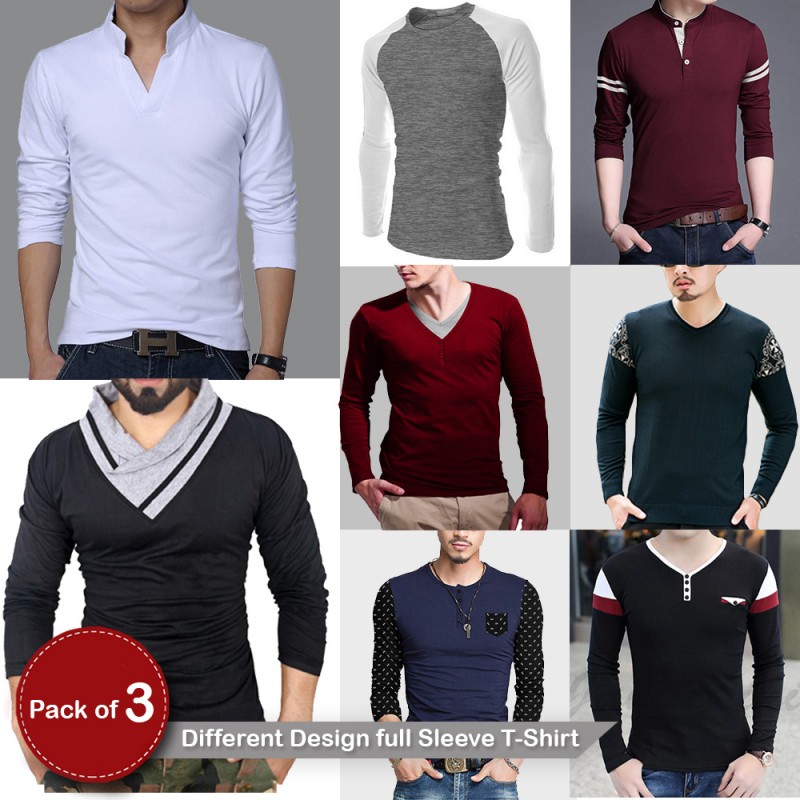 Men's Clothing : Pack of 3 Different Design full Sleeve T-Shirt