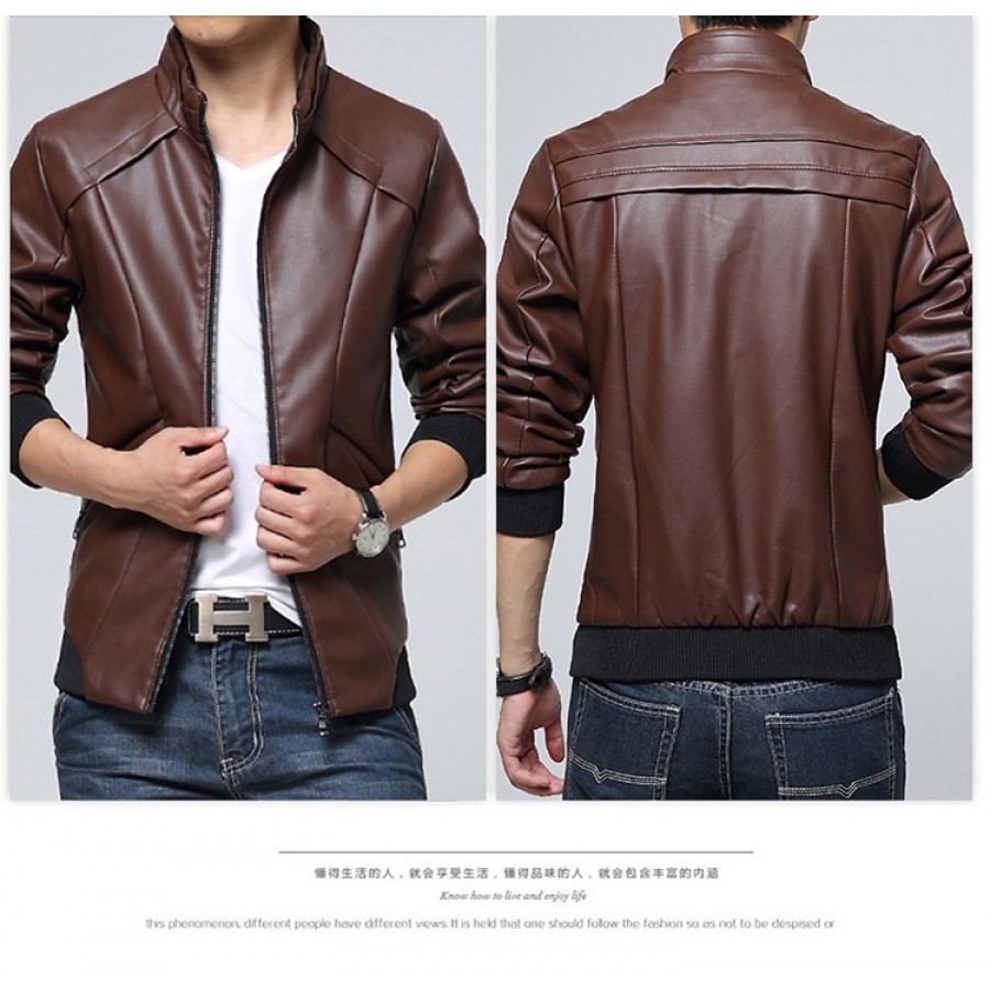 Artificial Leather Bomber Jacket For Men 