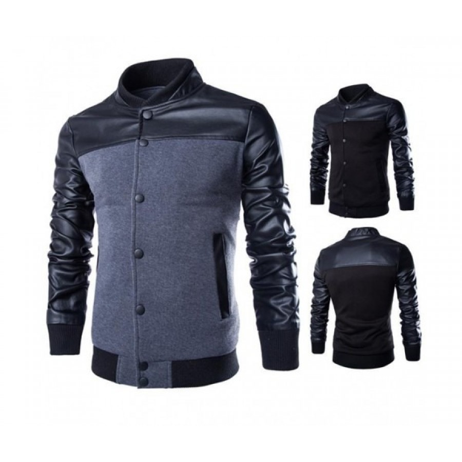 Front Button Leather Jacket For Men