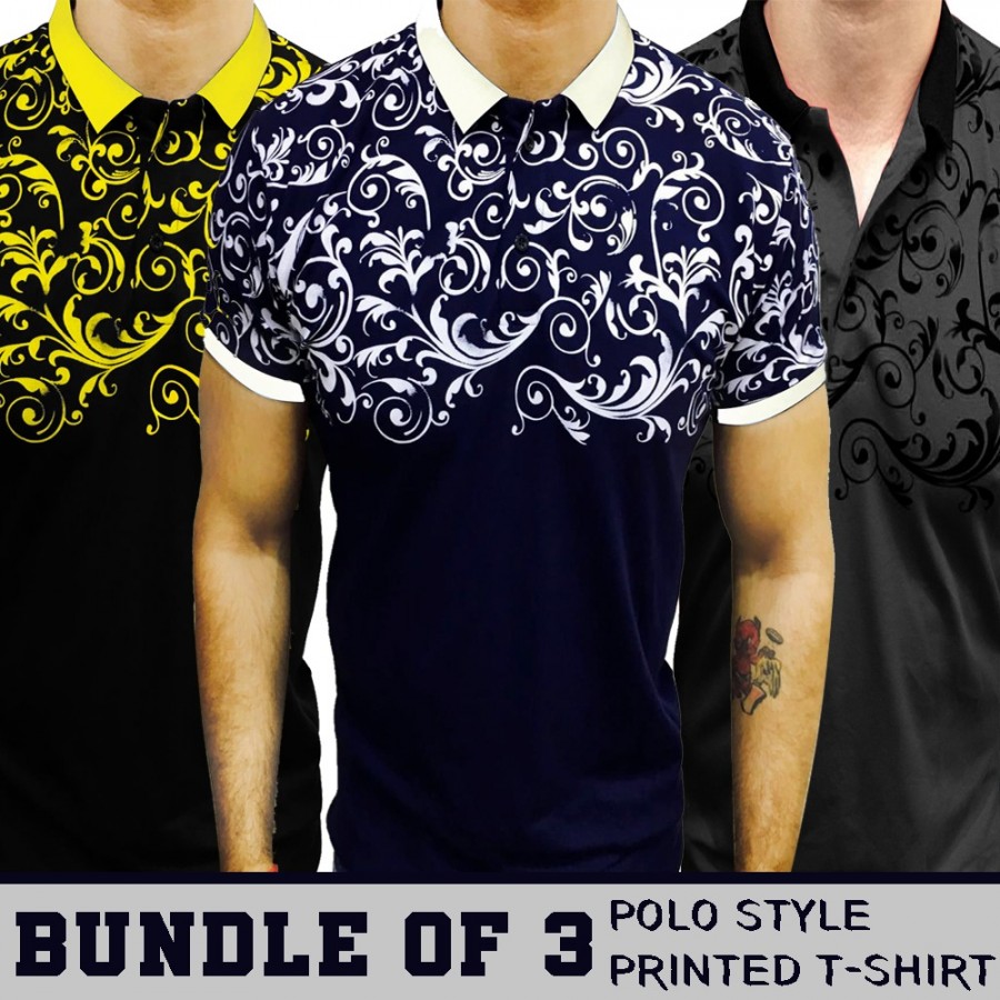 Bundle of 3 Polo Style Printed T-Shirt