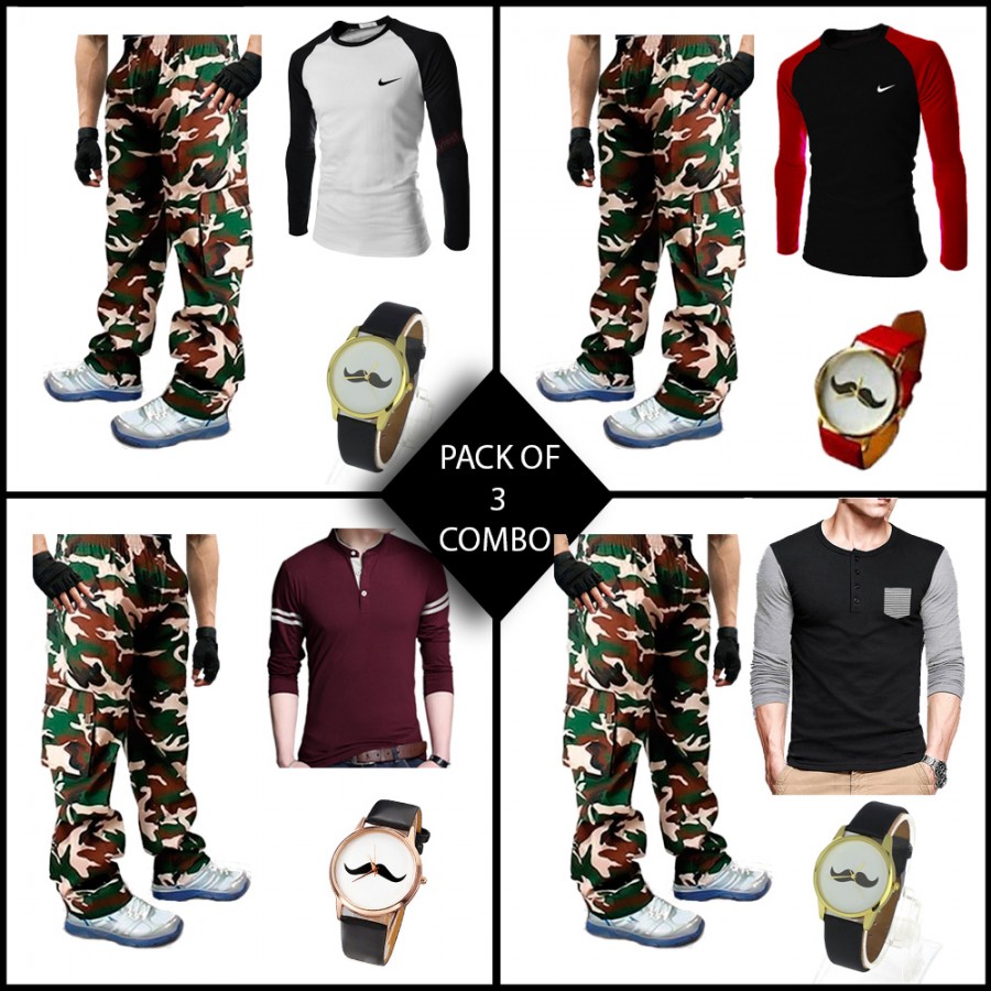 Combo of 3 ( 1 T-Shirt , 1 Watch , 1 Commando Trouser ) for Rs 999