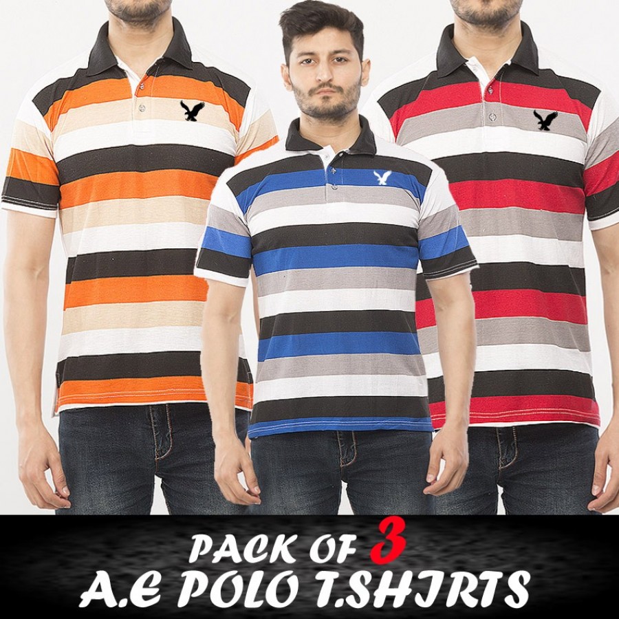 Pack of 3  Half Sleeves Yarn Dyed Polo T-Shirts