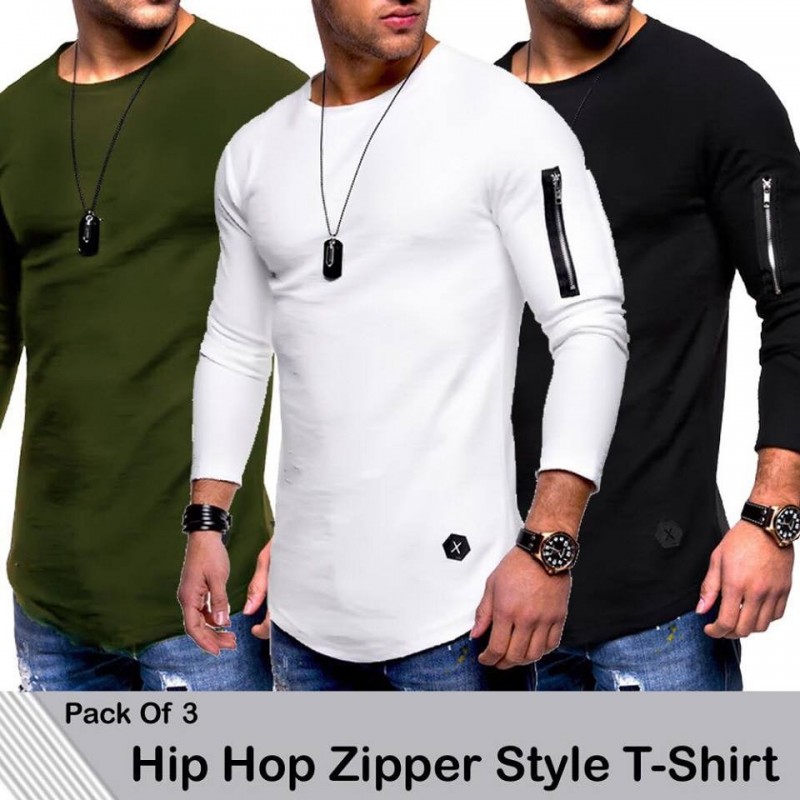 Men's Clothing : Pack of 3 Hip Hop Zipper Style T-Shirt