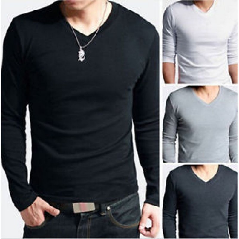 Men's Clothing : Men's Pack Of Three V-Neck Long Sleeves T-shirt
