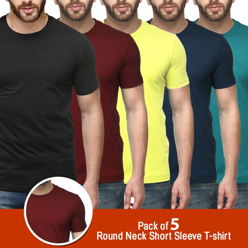 Men's Clothing : Pack of 5 Round Neck Short Sleeves T-shirts