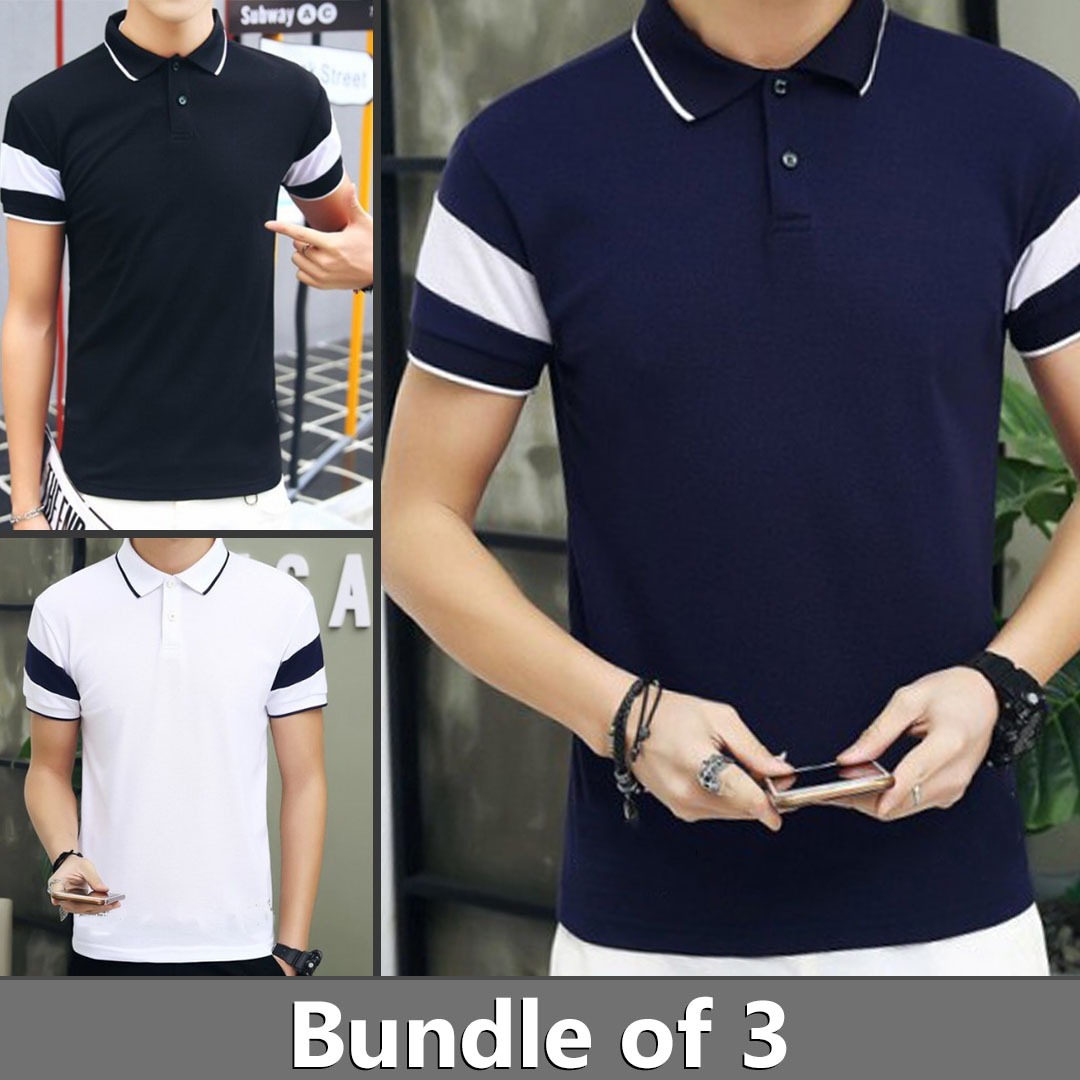 Men's Clothing : Bundle of 3 Stripe Sleeves Polo T-Shirts